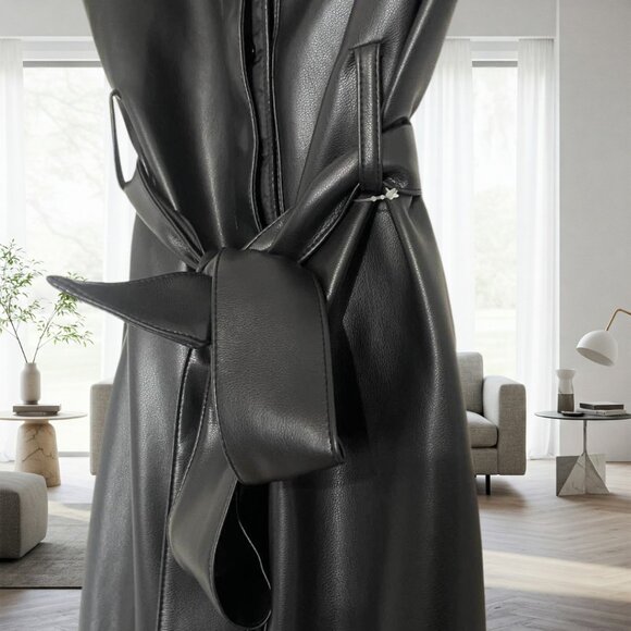 NWT Scoop Black Vegan Leather Mini Shirt Dress with Belt & Pockets – Size XS - Picture 5 of 13